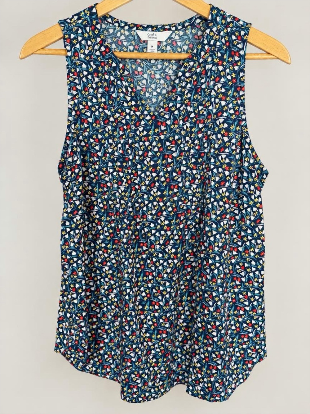 croft & barrow Navy Floral Scoop Neck Tank with Red and Yellow Blooms